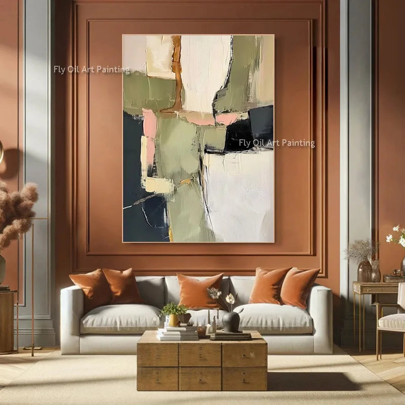 Canvas Thick Texture Grass Green Beige Abstract Wall Art Handmade Large Original Fashion Artwork New Oil Painting For Home Decor