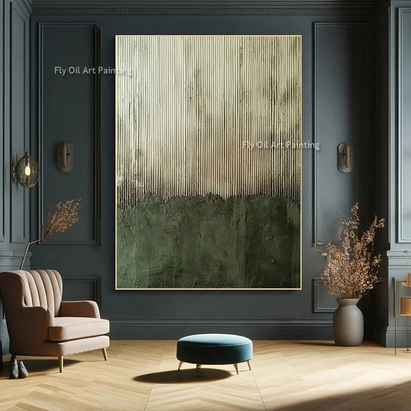 Canvas Thick Texture Grass Green Beige Abstract Wall Art Handmade Large Original Fashion Artwork New Oil Painting For Home Decor