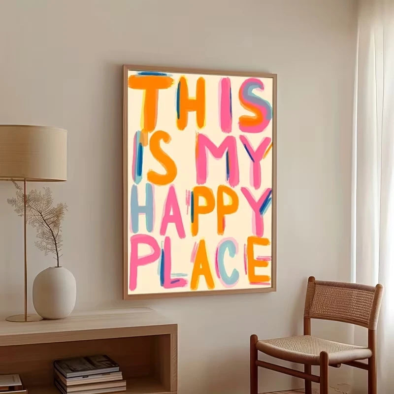 Modern This Is My Happy Place Quotes Wall Art Print Canvas Painting Poster Picture For Bedroom And Living Room Home Decor