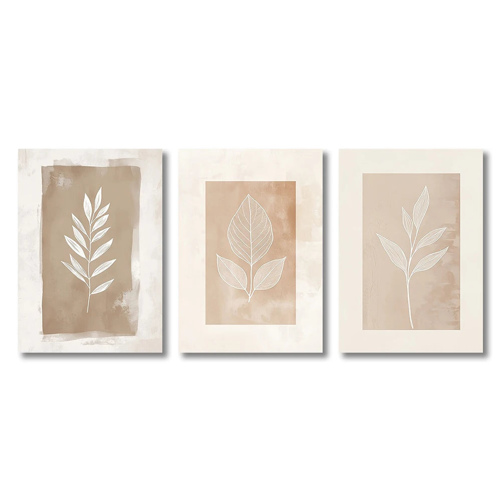 Wall Art Decor Paintings Warm Tones Posters Home Creative Gifts 3pcs Neutral Minimalist Abstract Fern Boho