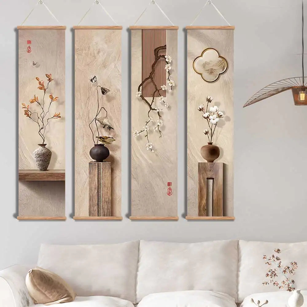 Traditional Chinese Flower Landscape Canvas Wall Art Scroll Painting Home Decor
