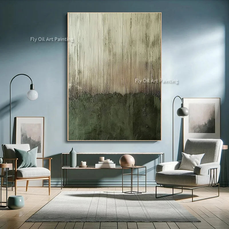 Canvas Thick Texture Grass Green Beige Abstract Wall Art Handmade Large Original Fashion Artwork New Oil Painting For Home Decor