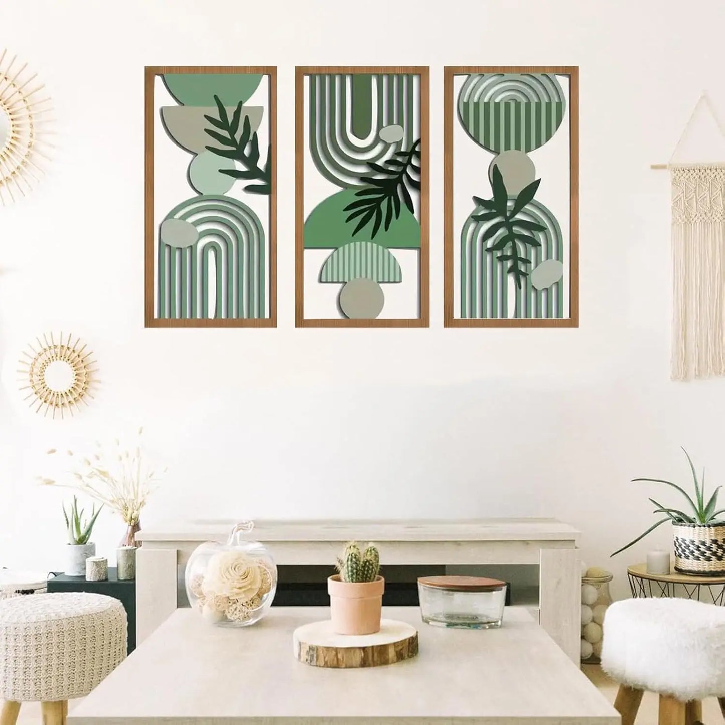 3pcs Bohemian Wooden Wall Art  Modern Home Decoration Perfect for Home, Office, Studio Decor,  Wall Hanging Artwork Decoration