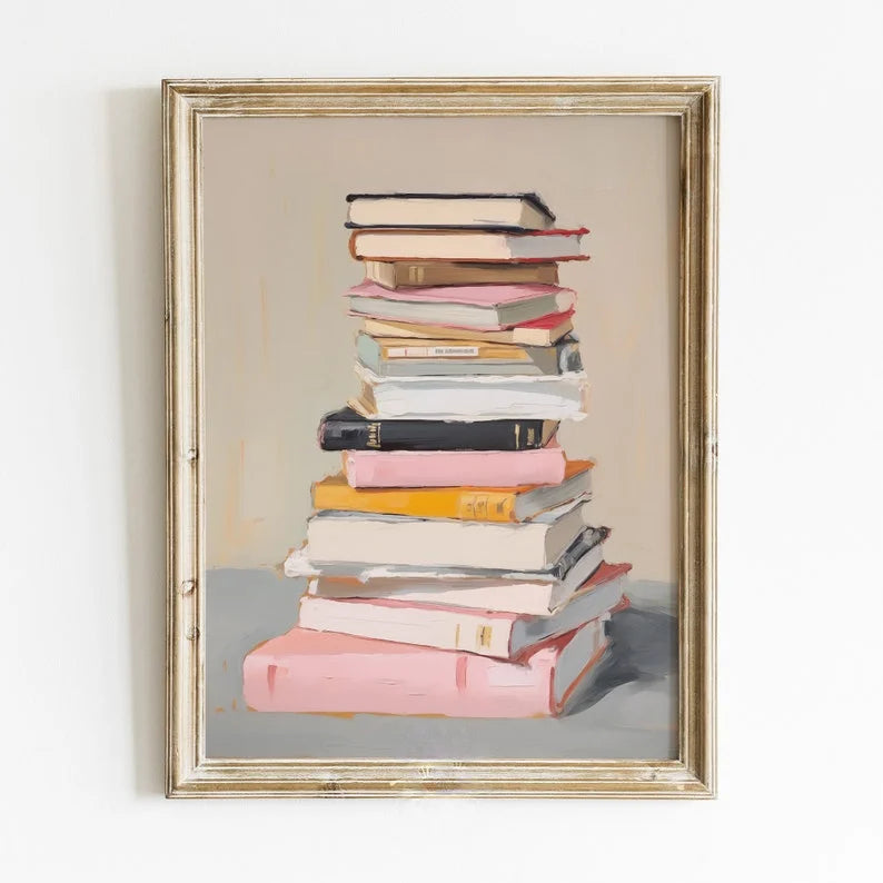Modern Stack of Books Canvas Wall Art Painting Frameless Abstract Bookworm Wall Art Poster for Reading Room & Bedroom Decortions