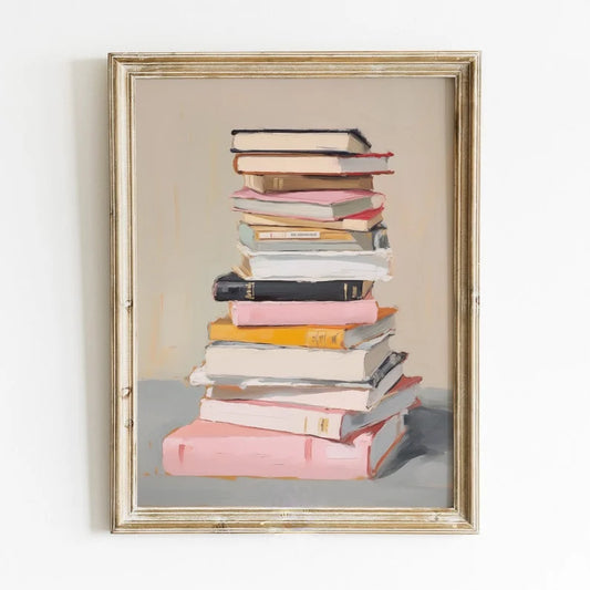 Modern Stack of Books Canvas Wall Art Painting Frameless Abstract Bookworm Wall Art Poster for Reading Room & Bedroom Decortions