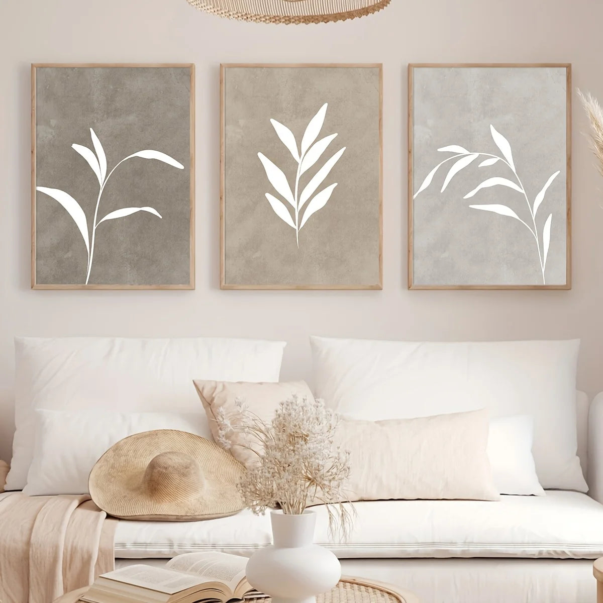 Wall Art Decor Paintings Warm Tones Posters Home Creative Gifts 3pcs Neutral Minimalist Abstract Fern Boho