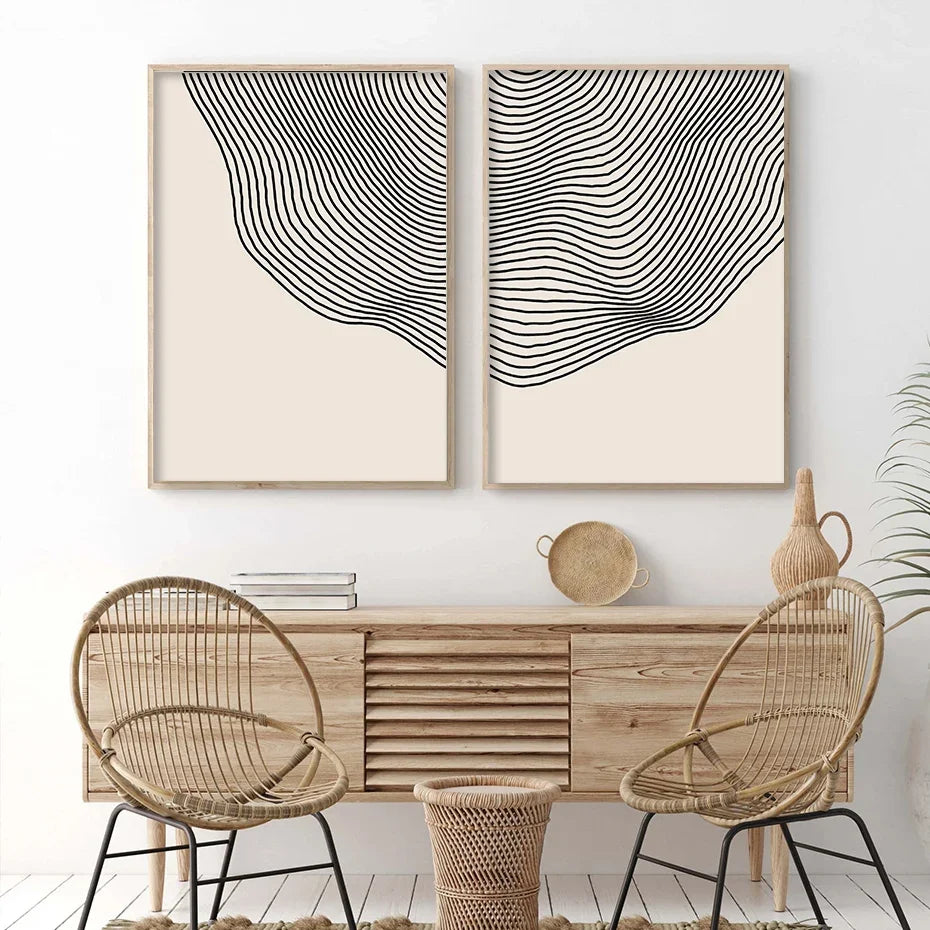 Modern Abstract Lines Black Beige Simple Wall Art, HD Canvas Print Sea, Home, Living Room, Room Decoration Painting