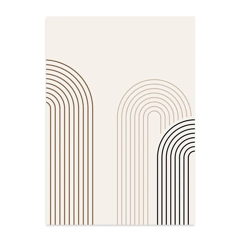 3Pcs Canvas Wall Art Boho Abstract Arch Set, Neutral Geometric Mid‑Century Poster for Living Room Bedroom Gallery Decor