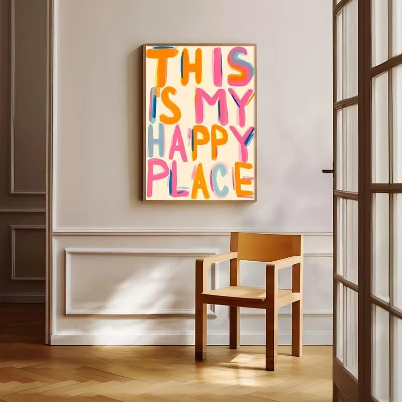 Modern This Is My Happy Place Quotes Wall Art Print Canvas Painting Poster Picture For Bedroom And Living Room Home Decor