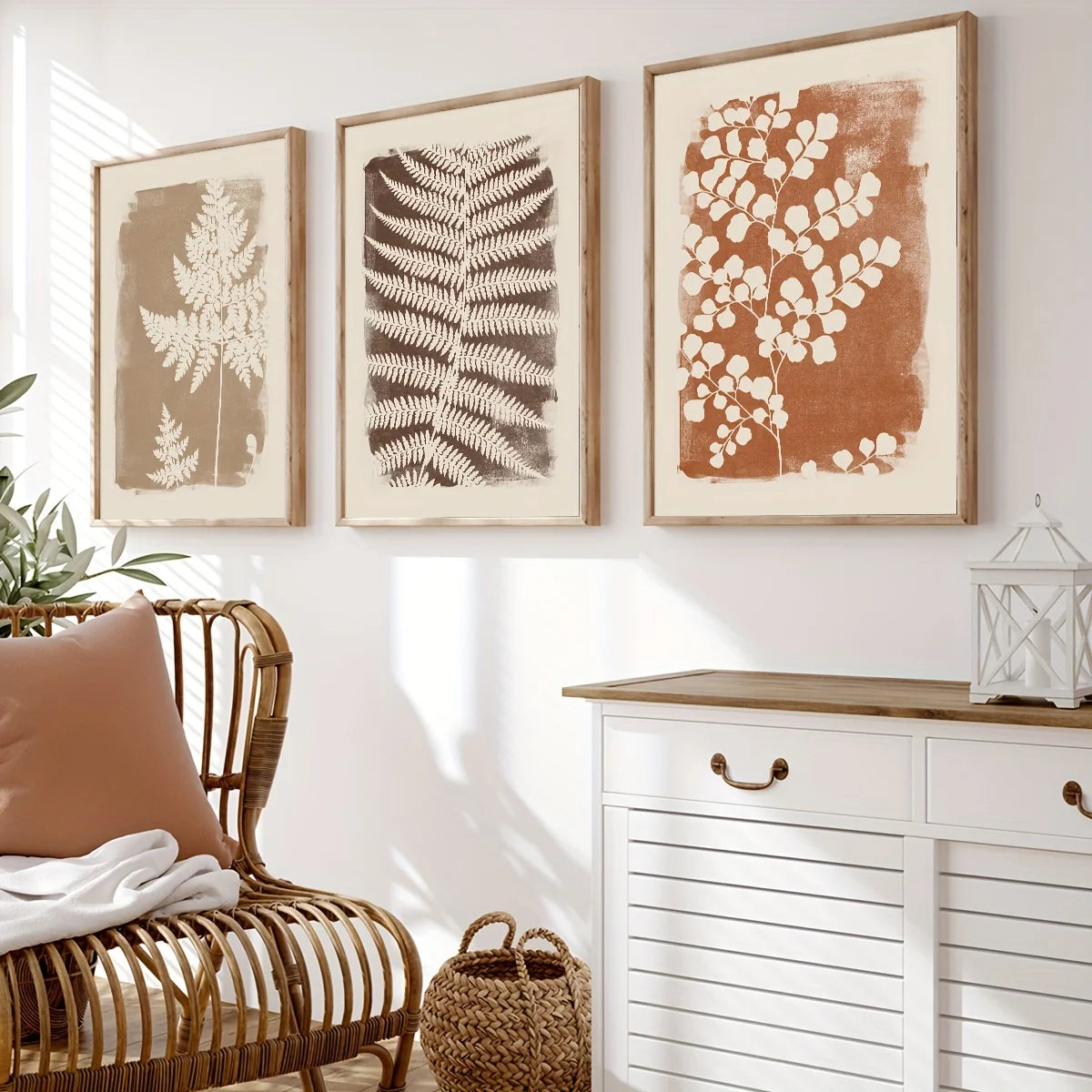 Wall Art Decor Paintings Warm Tones Posters Home Creative Gifts 3pcs Neutral Minimalist Abstract Fern Boho