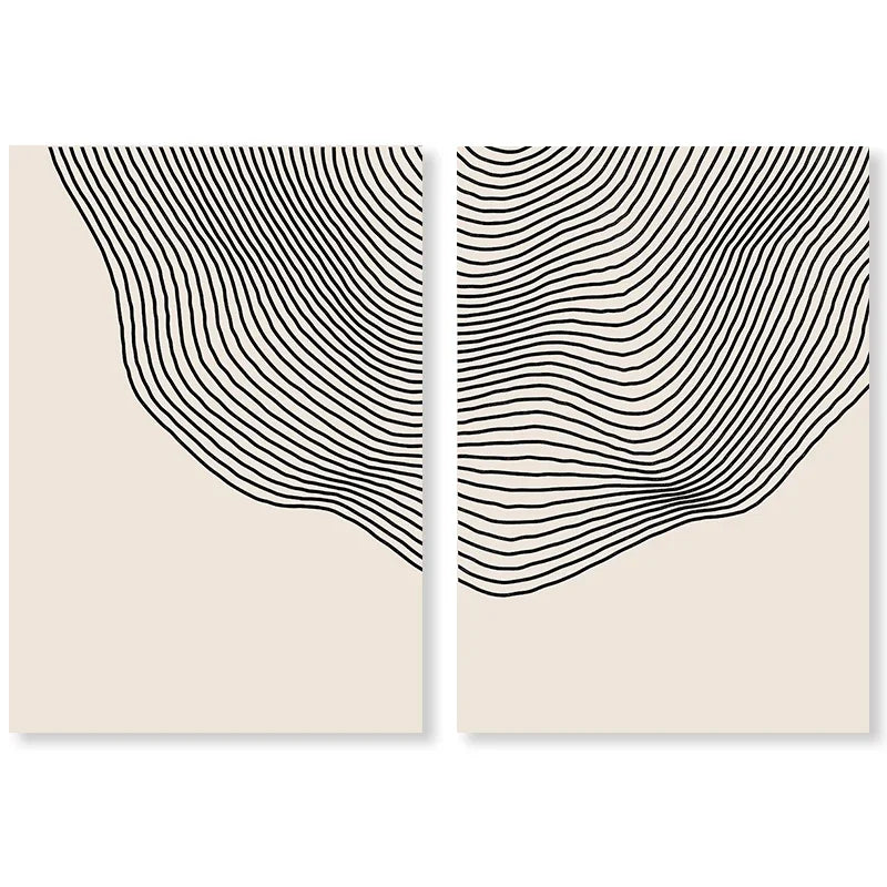 Modern Abstract Lines Black Beige Simple Wall Art, HD Canvas Print Sea, Home, Living Room, Room Decoration Painting