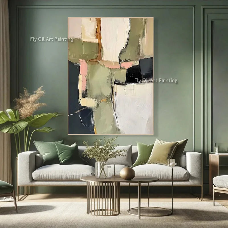Canvas Thick Texture Grass Green Beige Abstract Wall Art Handmade Large Original Fashion Artwork New Oil Painting For Home Decor