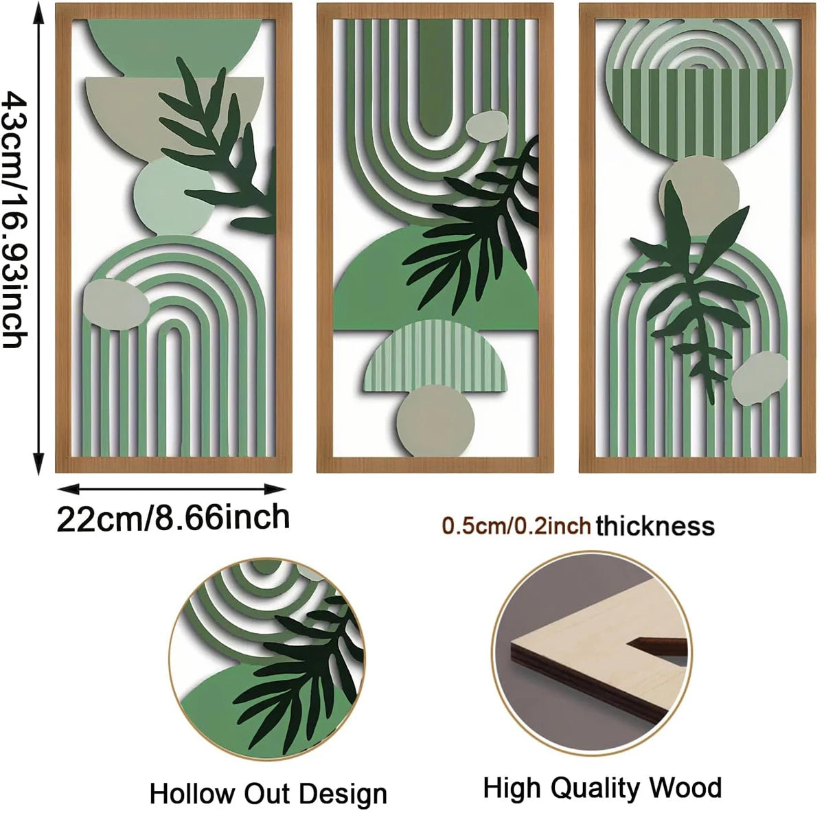 3pcs Bohemian Wooden Wall Art  Modern Home Decoration Perfect for Home, Office, Studio Decor,  Wall Hanging Artwork Decoration