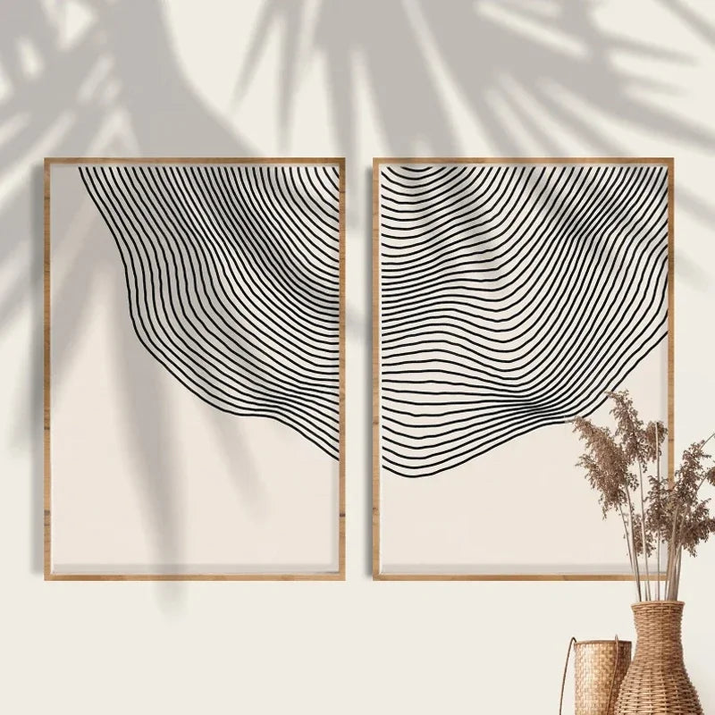 Modern Abstract Lines Black Beige Simple Wall Art, HD Canvas Print Sea, Home, Living Room, Room Decoration Painting