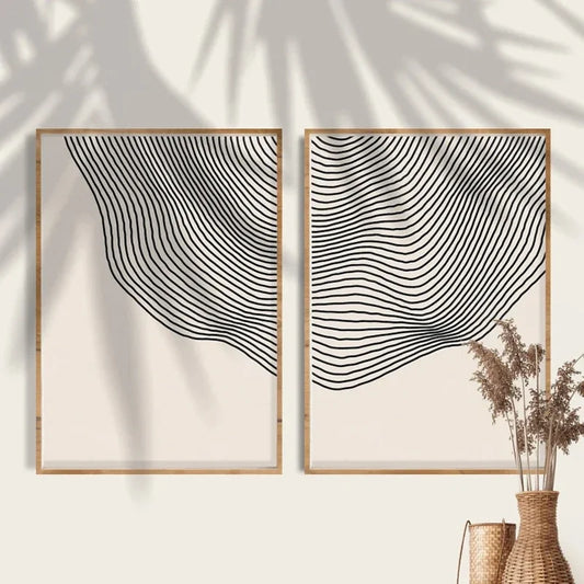 Modern Abstract Lines Black Beige Simple Wall Art, HD Canvas Print Sea, Home, Living Room, Room Decoration Painting