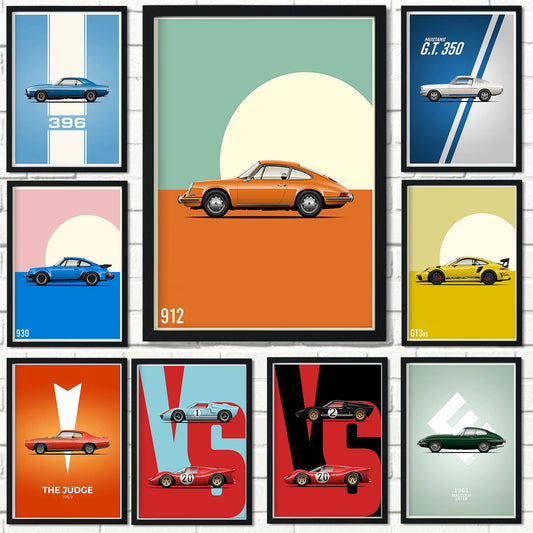 Wall Art Canvas for Home Decoration Cartoon Poster for Living Room Racing Car Picture Painting Vintage Interior Artwork Mural