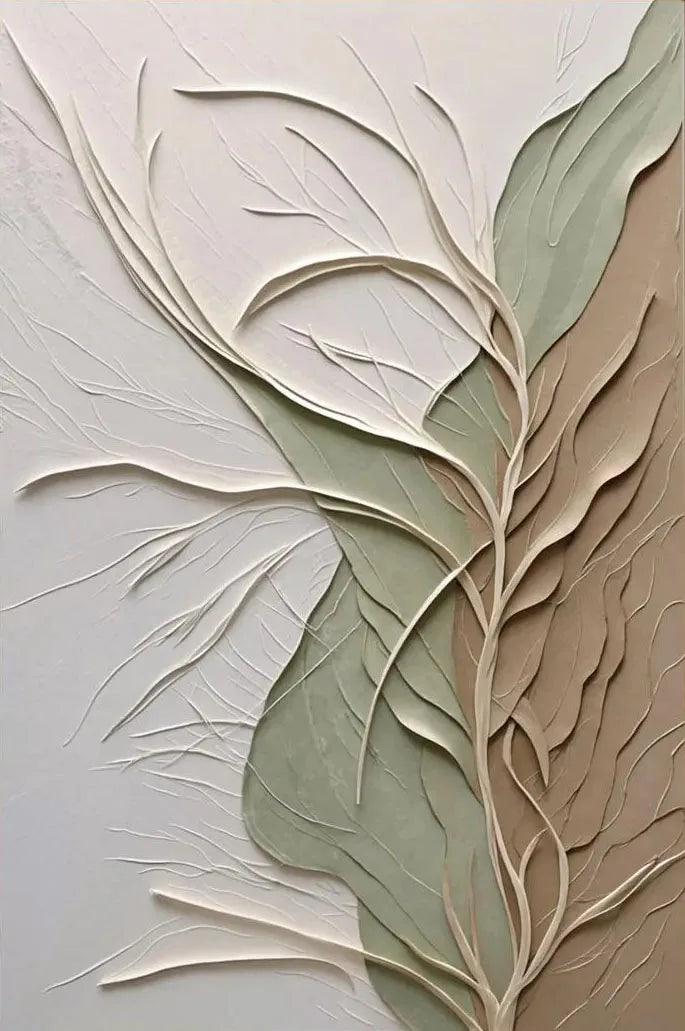 Textured Canvas Art Poster 3-Piece Wall Hanging Set Botanical-Themed Triptych Sage Green Wabi-Sabi Style Wall Art Home Decor