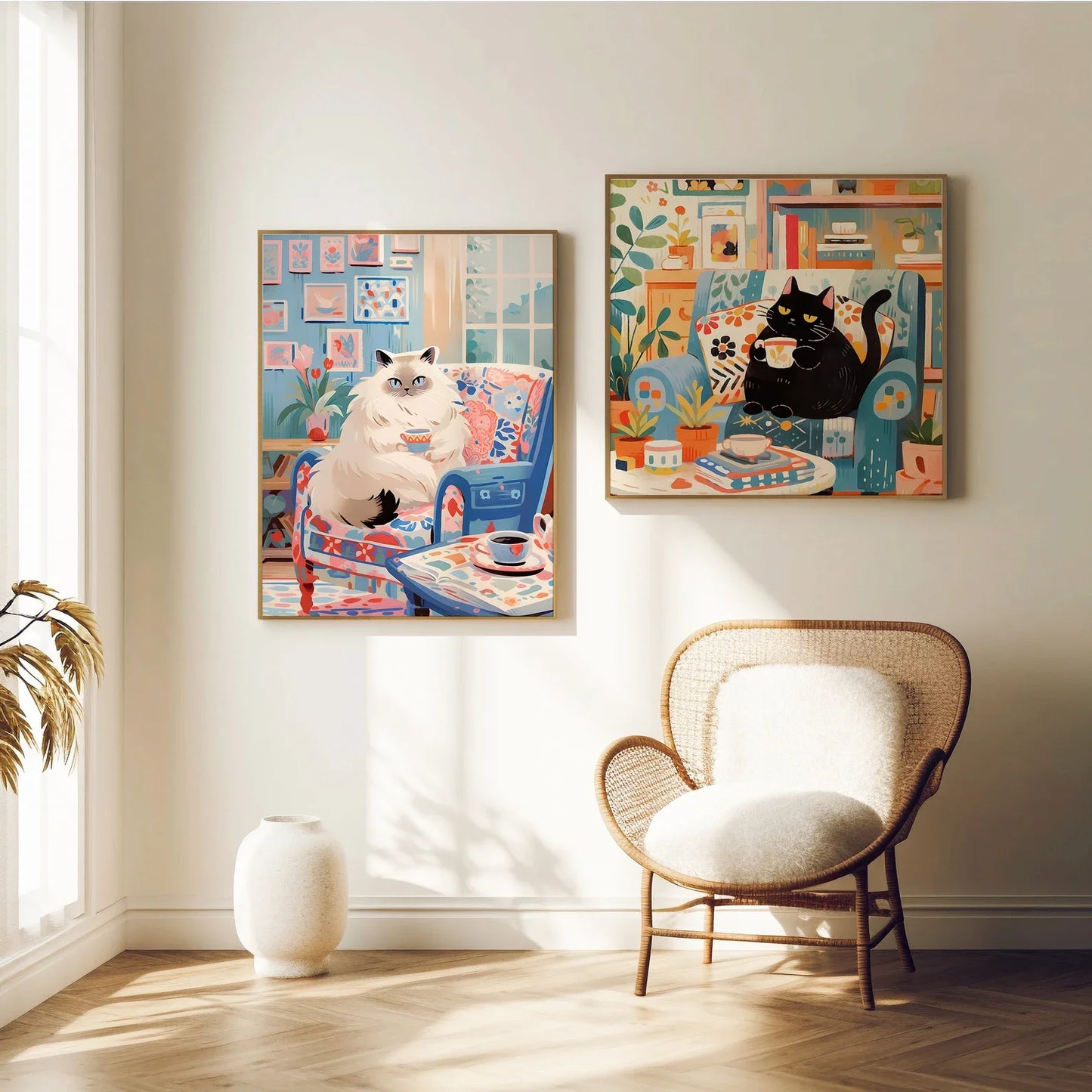 Canvas Painting Canvas Wall Picture Cute Cat Coffee Cafe Gift Cat Parent Christmas Wall Art Cat