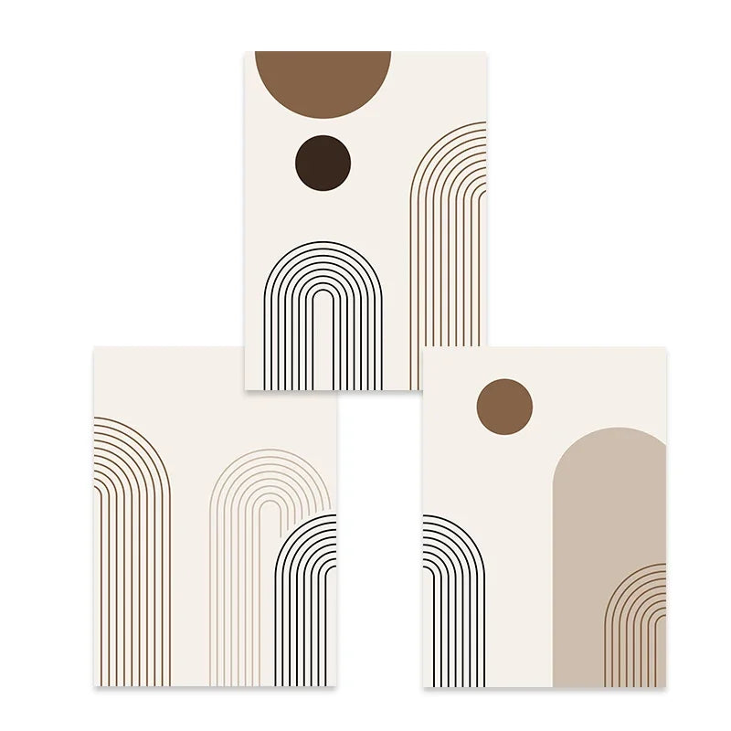 3Pcs Canvas Wall Art Boho Abstract Arch Set, Neutral Geometric Mid‑Century Poster for Living Room Bedroom Gallery Decor