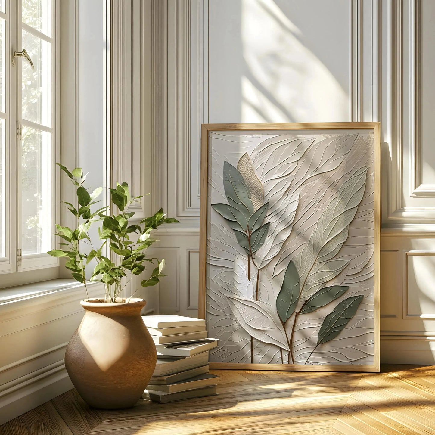 Textured Canvas Art Poster 3-Piece Wall Hanging Set Botanical-Themed Triptych Sage Green Wabi-Sabi Style Wall Art Home Decor