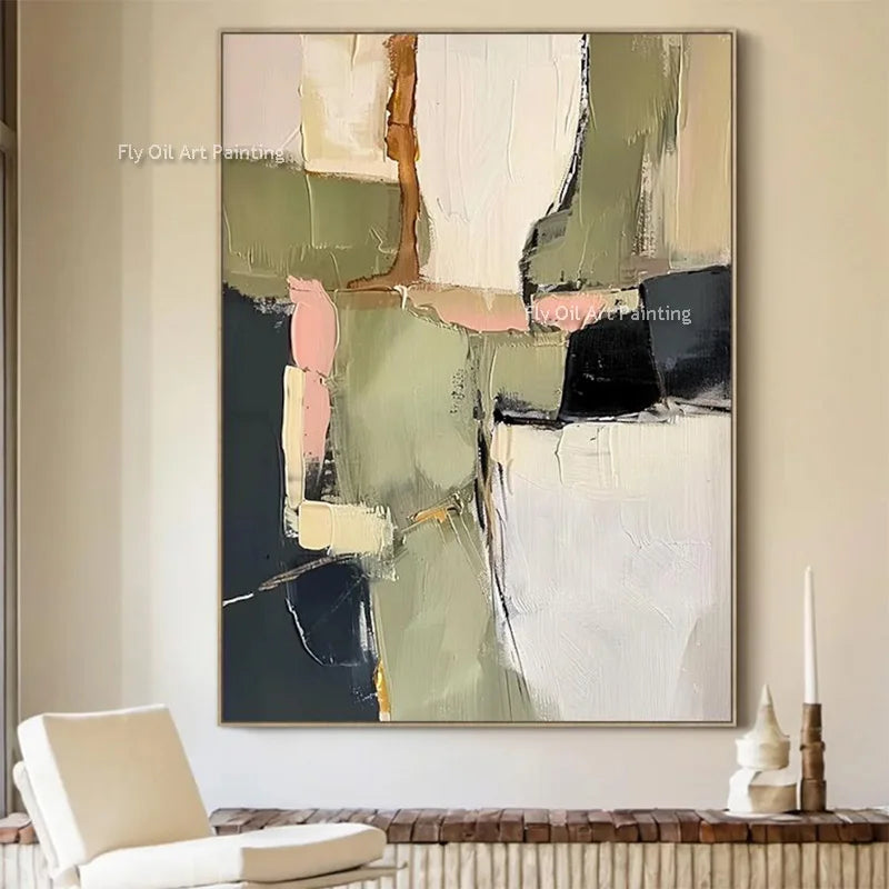 Canvas Thick Texture Grass Green Beige Abstract Wall Art Handmade Large Original Fashion Artwork New Oil Painting For Home Decor