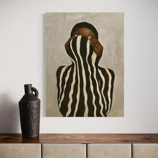 Neutral Wall Art Afrocentric Abstract Black Woman Canvas Prints Black & White Stripes Girl Pictures for Living Room Home Deco