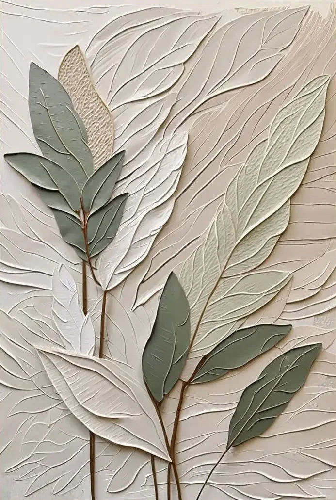 Textured Canvas Art Poster 3-Piece Wall Hanging Set Botanical-Themed Triptych Sage Green Wabi-Sabi Style Wall Art Home Decor