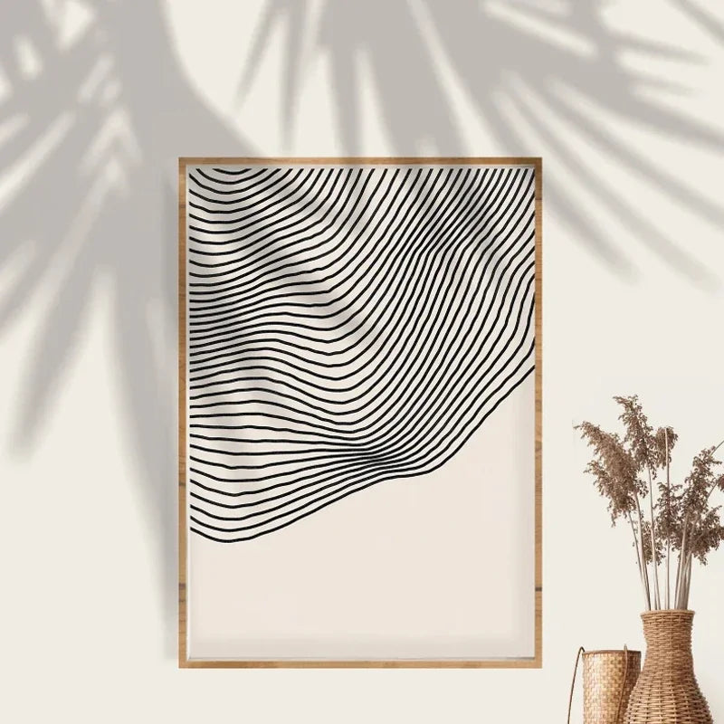 Modern Abstract Lines Black Beige Simple Wall Art, HD Canvas Print Sea, Home, Living Room, Room Decoration Painting