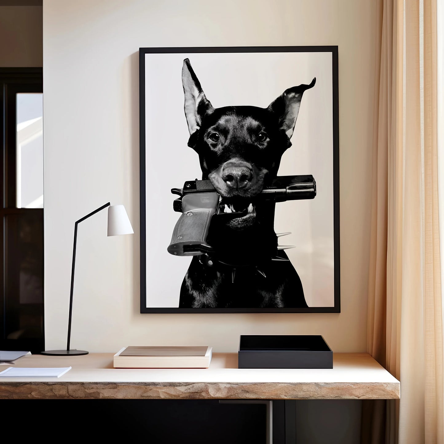 Leopard Black White Grey Animal Portrait Canvas Wall Art Set - Modern German Shepherd Inspired Posters 3pcs Frameless Doberman