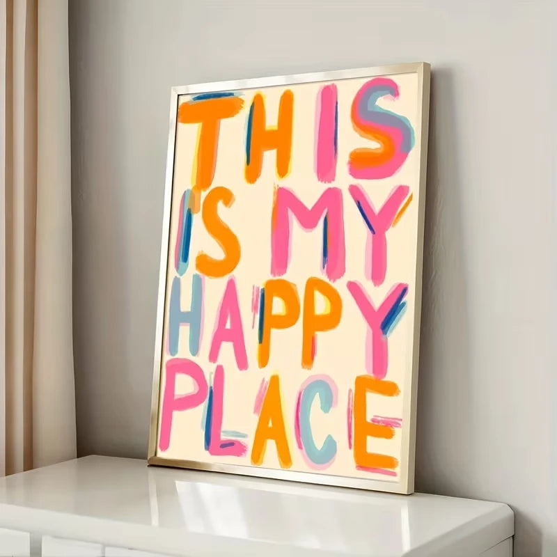 Modern This Is My Happy Place Quotes Wall Art Print Canvas Painting Poster Picture For Bedroom And Living Room Home Decor
