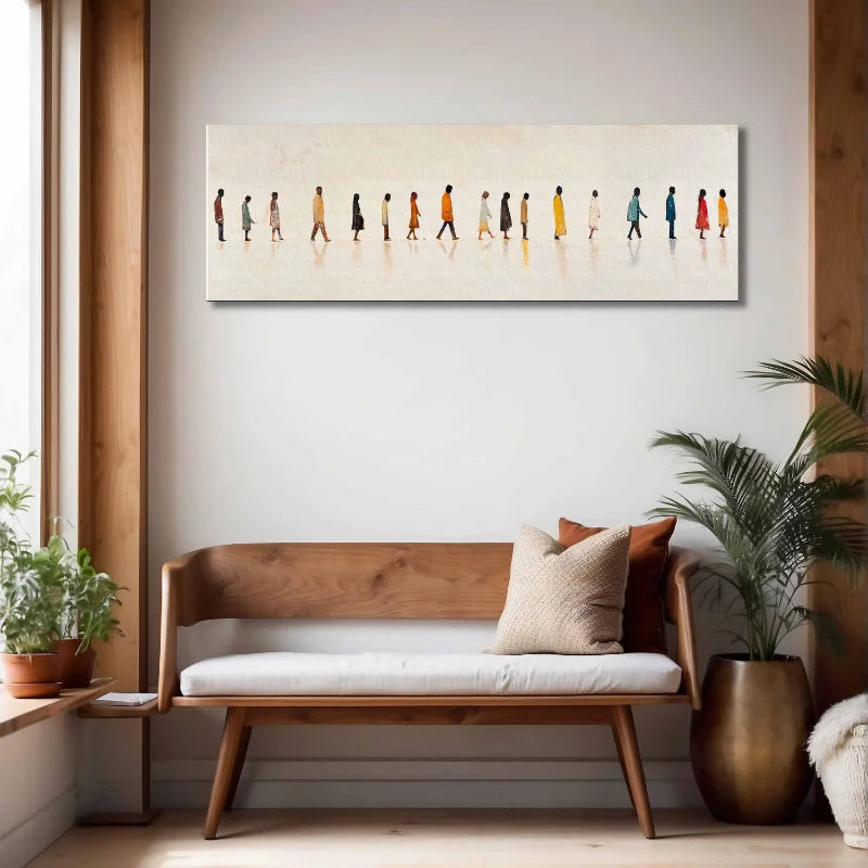 Abstract People Walking Wall Art Unframed Canvas Poster - Modern Figurative Wall Decor - Contemporary Human Movement Painting