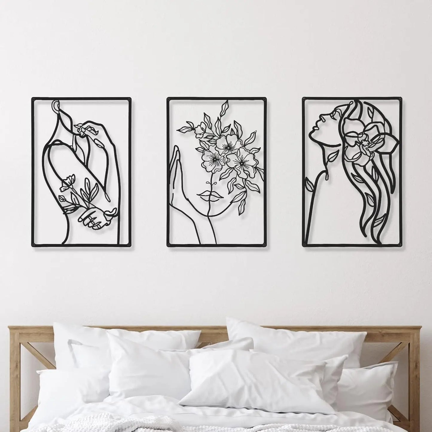 3 Pieces Minimalist Metal Wall Art Decor, Abstract Woman Line Art Wall Decor, Modern Metal Sculpture for Living Room Bedroom Bat