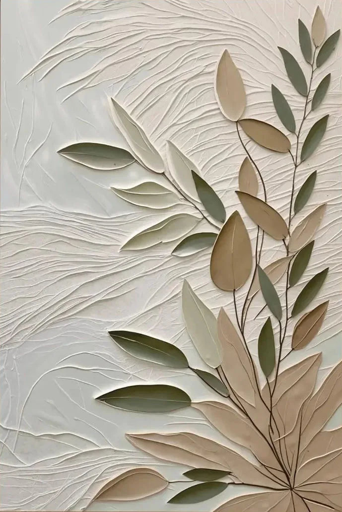 Textured Canvas Art Poster 3-Piece Wall Hanging Set Botanical-Themed Triptych Sage Green Wabi-Sabi Style Wall Art Home Decor