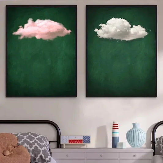 Modern Abstract Wall Art, Green Clouds Abstract Background, HD Canvas Print Poster, Home Living Room Bedroom Decoration